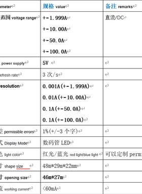 DC1A10mA50mA10A正负电流测量数字直流电流表0.36寸4位50A/75mV