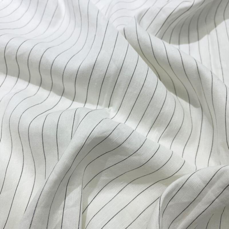 夏季高档条纹亚麻布料弹力棉麻细腻竖条纹透气连衣裙旗袍服装面料