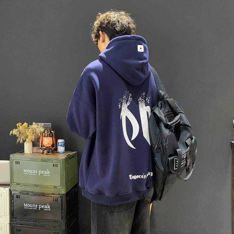 美式高街卫衣男连帽秋冬季新款潮牌加绒加厚重磅外套男生硬挺帽衫