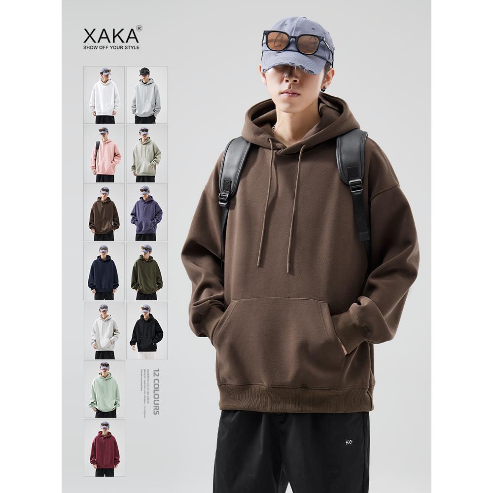 XAK美帽式磅硬挺纯重色A情侣202LM7774春季新款连卫衣男外套潮连
