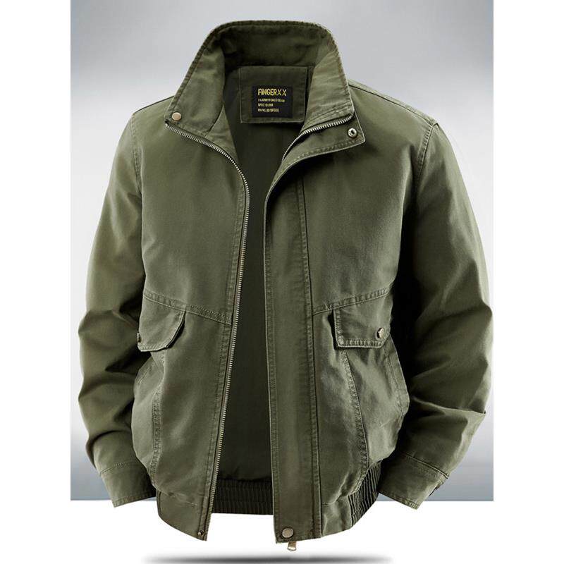 新款男士春秋季纯棉水洗夹克工装休闲宽松立领户外大码外套上衣服