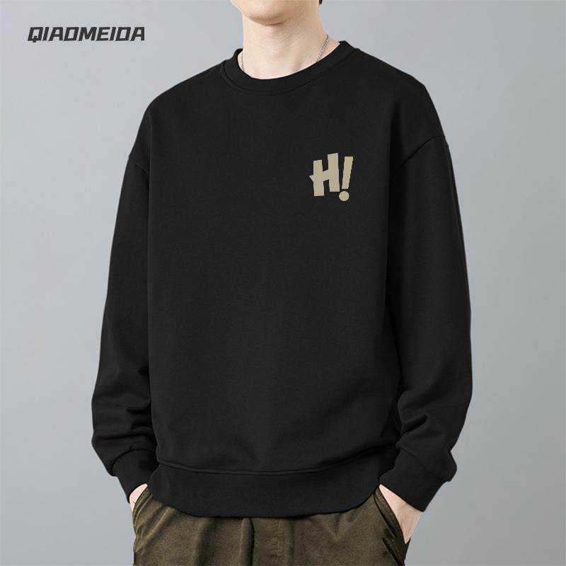 2024新款重磅圆领卫衣男款字母设计感美式秋冬加绒潮牌无帽长袖
