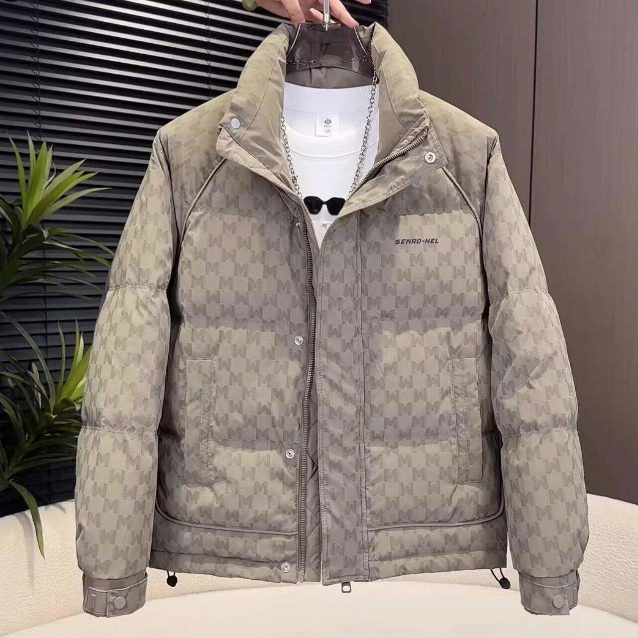 羽绒服男冬季立领潮牌2025新款修身短款暗花时尚袄子加厚冬装外套