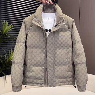 羽绒服男冬季立领潮牌2025新款修身短款暗花时尚袄子加厚冬装外套