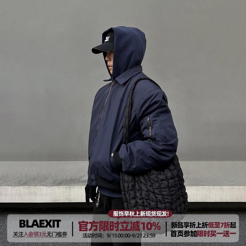 BLAEXIT美式bomber翻领藏蓝色飞行夹克棉服ma1短款cleanfit外套男