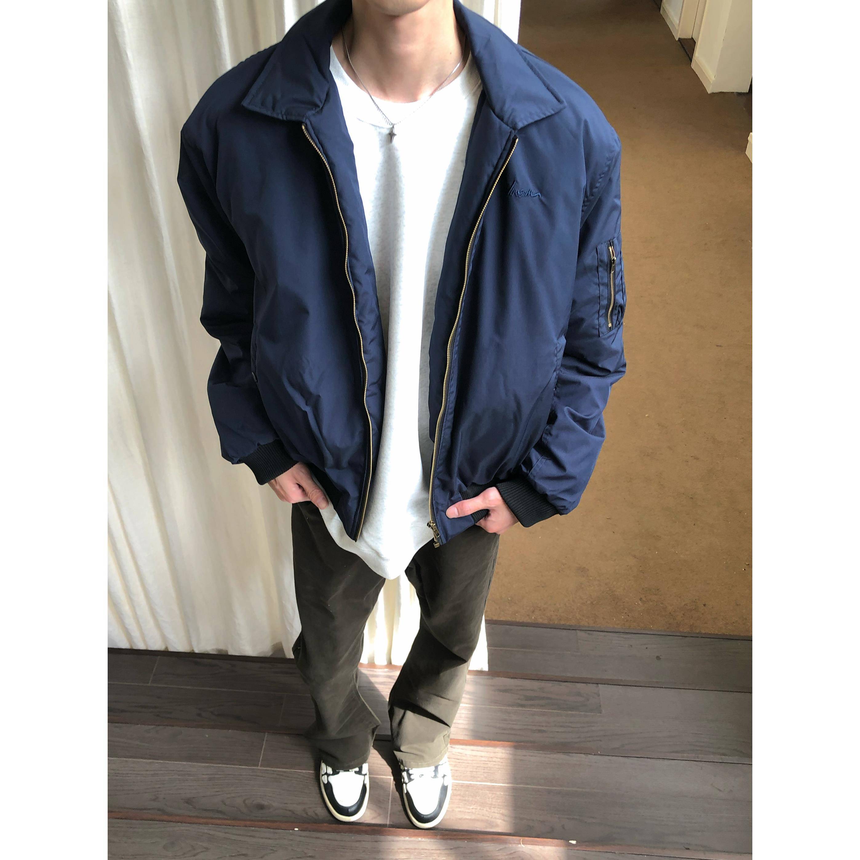 BUFANSTUDIO美式复古vibe翻领飞行夹克棉服保暖bomber外套男上衣