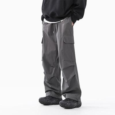 RACKS ON灰色工装裤男秋季美式高街复古宽松直筒长裤伞兵休闲裤子