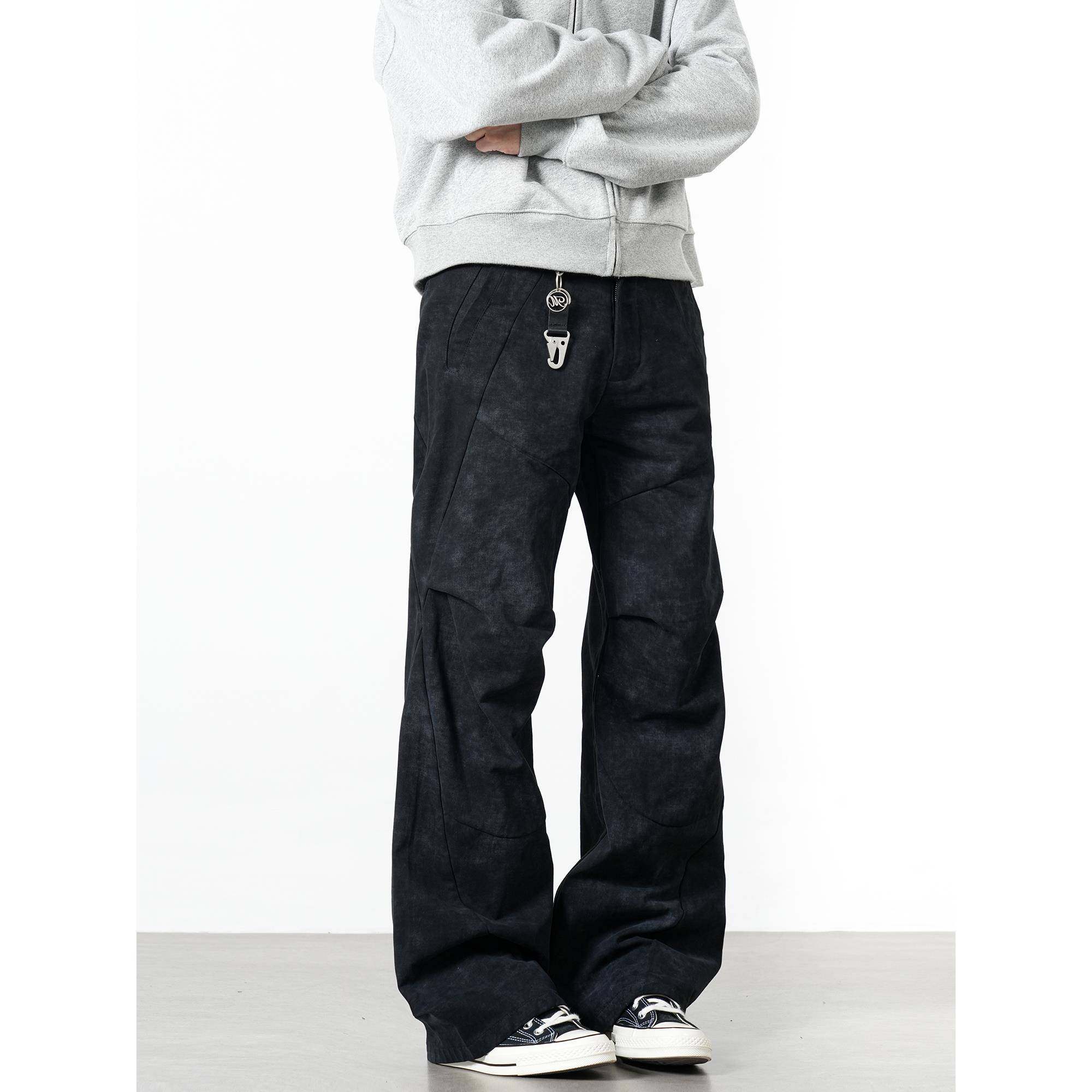 RAIN EDM美式复古大理石纹伞兵工装裤男款设计感宽松直筒休闲裤子