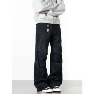 RAIN EDM美式复古大理石纹伞兵工装裤男款设计感宽松直筒休闲裤子