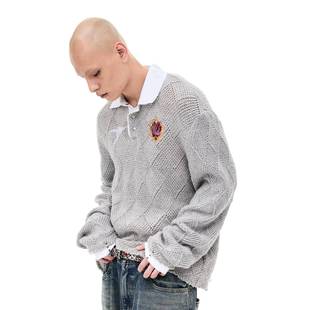 WHISTLEHUNTER(WSTHT)口哨猎人 针织菱形格opium拼材质刺绣POLO衫