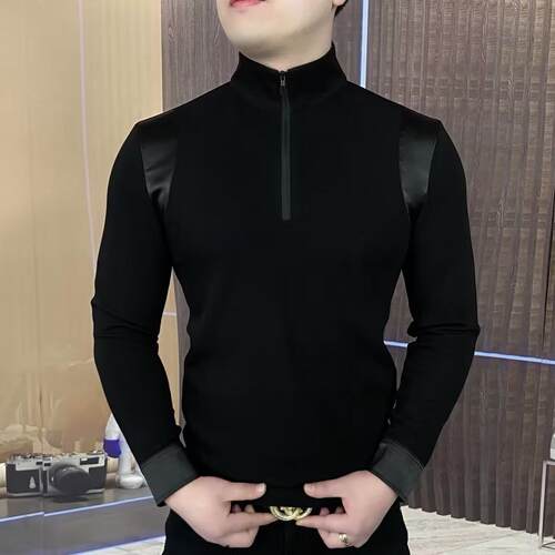 高品质长袖T恤男士春秋新款欧底版音同款加半拉绒炼FWTX2431卫衣