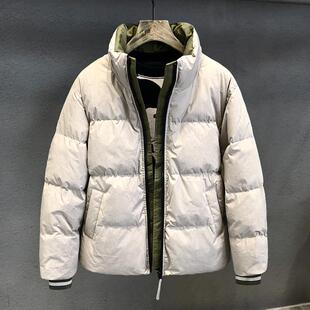 高端撞色假两件潮牌短款羽绒服男士立领冬季新款外套男面包服加厚