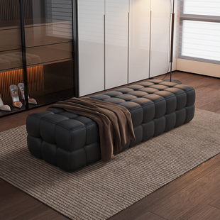 轻奢真皮沙发长凳 凳子意式 卧室床尾凳客厅脚踏墩服装 店衣帽间换鞋