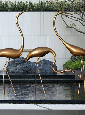 户外仙鹤玻璃钢雕塑抽象火烈鸟园林假山水池装饰大摆件售楼部模型