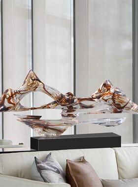 新中式售楼处酒店走廊假山雕塑客厅玄关电视柜摆件透明树脂装饰品