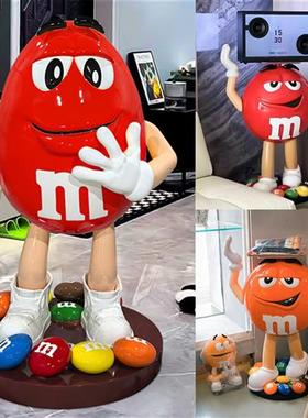 卡通mm豆大摆件玻璃钢雕塑网红m豆人公仔落地家居客厅电视柜装饰