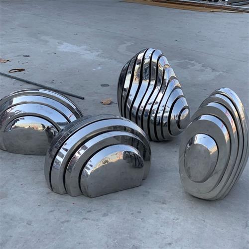 不锈钢水滴雕塑几何块面石头白钢鹅卵石景观造型户外草坪金属摆件