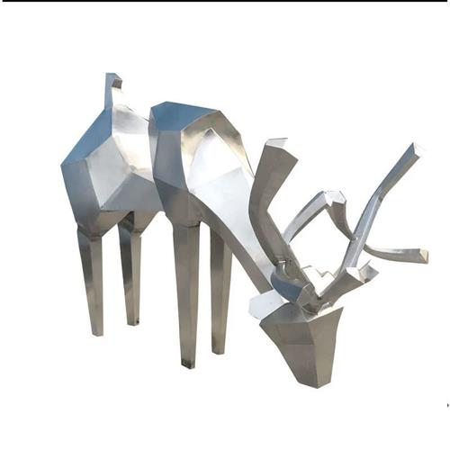 不锈钢金属梅花鹿雕塑大型园林景观公园几何切面多面鹿雕塑造型