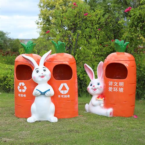 户外卡通动物园林垃圾桶雕塑公园景区幼儿园商场玻璃钢果皮箱摆件