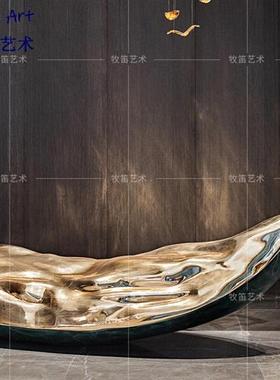 大型抽象玻璃钢金色花瓣花朵造型雕塑售楼部营销中心楼梯间艺术品