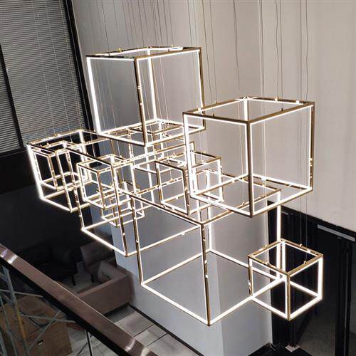 后现代正方形几何吊灯简约LED餐厅咖啡厅服装店展厅工程艺术灯具