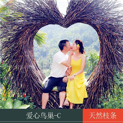 巴厘岛网红鸟巢秋千景区打卡婚纱拍摄道具创意圆形床户外吊篮名宿