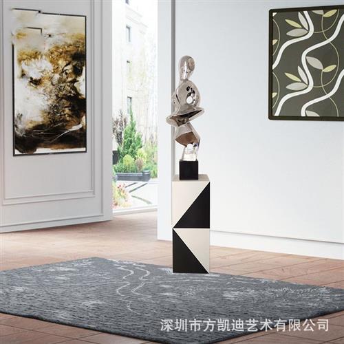 黑白双色大理石底座酒店装饰品雕塑摆件客厅展示台艺术品摆台
