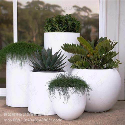 玻璃钢圆柱花盆户外种植花箱商场落地花器公园大花钵酒店组合摆件