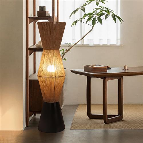 日式原木设计师款落地灯酒店民宿客厅样板房手工编织麻绳装饰灯具