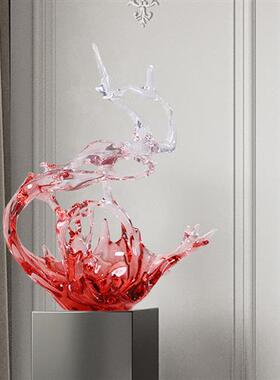 简约现代大型落地透明树脂雕塑玄关摆件客厅电视柜轻奢家居装饰品