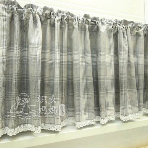 ins北欧格子加厚麻料半帘短帘半截门帘小窗帘穿杆装饰帘头咖啡帘
