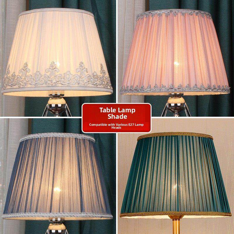 DIY手工桌灯罩卧室水晶台灯床头灯客厅粉红色浅蓝色织物灯罩单采