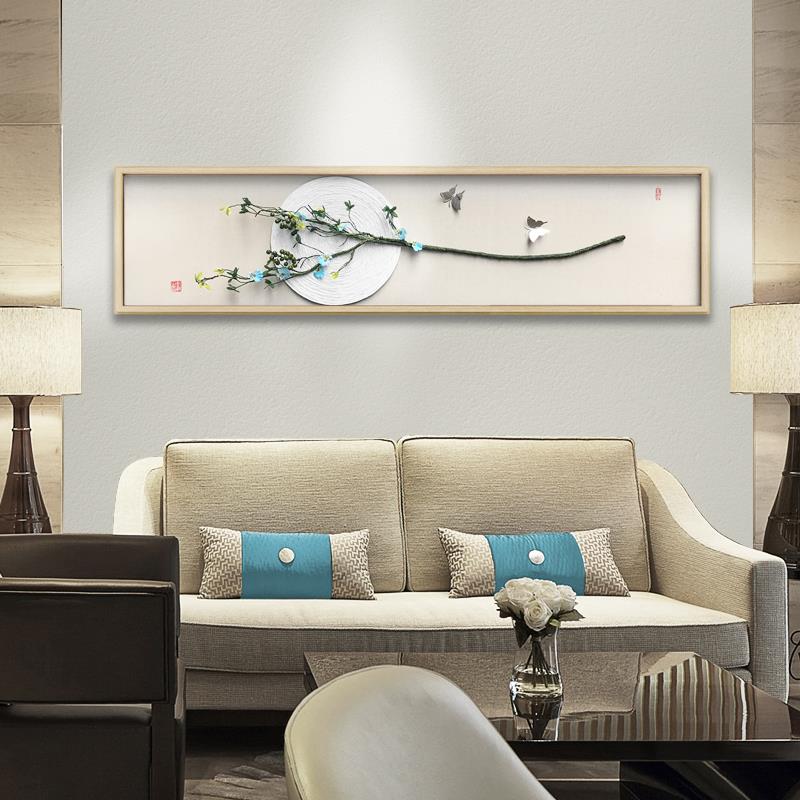 新中式客厅沙发背景墙面装饰画酒店餐厅立体实物画横幅办公室挂画图片