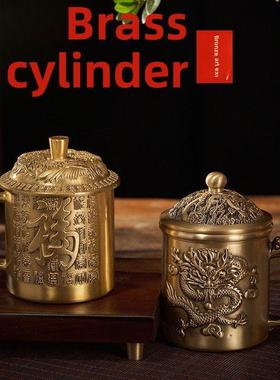 精美龙凤铜制福寿茶缸水杯龙凤水缸办公室客厅茶杯装饰摆件茶杯