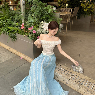 秋日绝美穿搭花边上衣女秋季 外贸出口转内销甜辣妹套装 裙子刺绣半