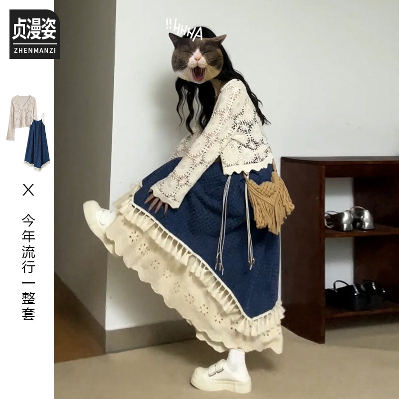 外贸出口转内销秋季流苏牛仔吊带连衣裙子女新款秋冬装不规则搭配