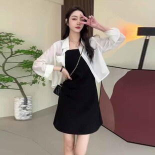 外贸出口转内销气质黑色吊带连衣裙外搭罩衫女夏季防晒开衫配吊带