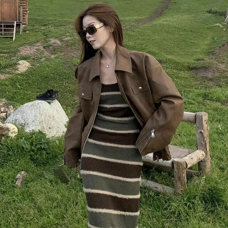 外贸出口转内销早秋新款吊带连衣裙子女秋冬内搭针织条纹背心包臀