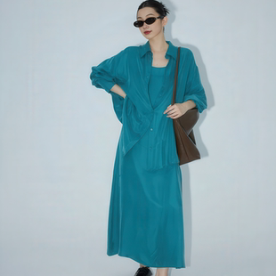 外贸出口转内销极简风时尚衬衫吊带连衣裙套装女夏季大码胖MM上衣