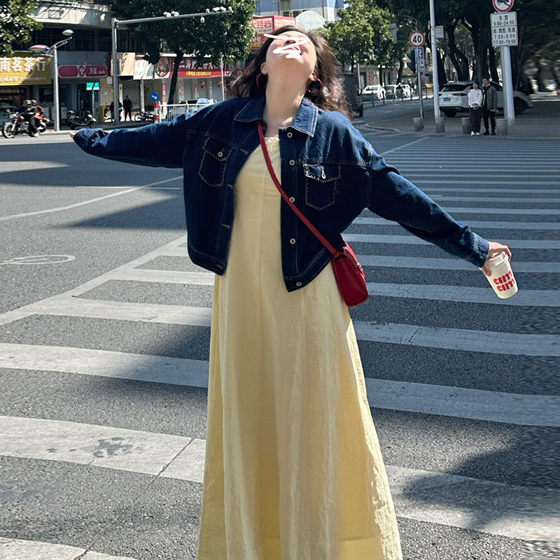 外贸出口转内销法式黄色打底吊带连衣裙子女春秋新款开秋季穿搭海