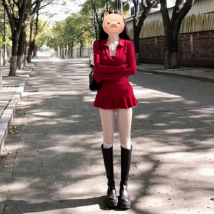 外贸出口转内销红色连衣裙子女秋冬季新款内搭开春穿搭修身辣妹包