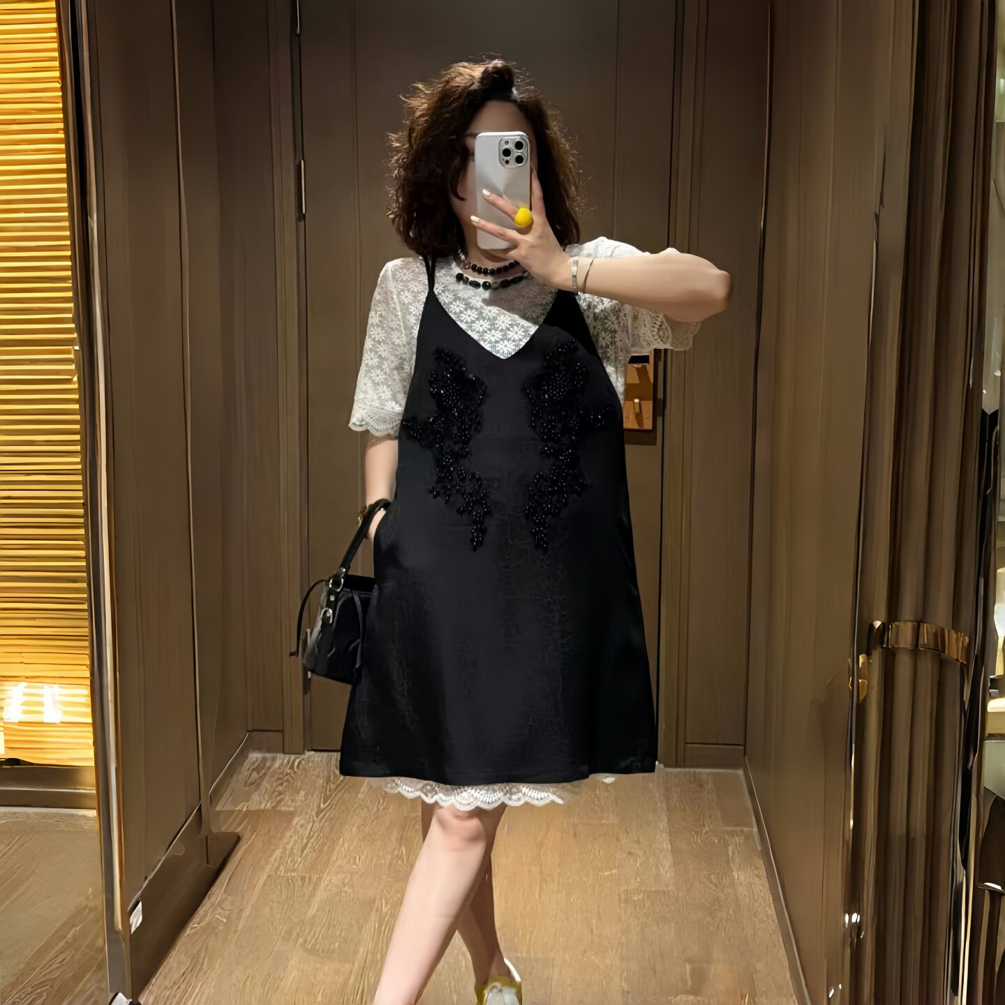 外贸出口转内销花边蕾丝吊带连衣裙套装女夏季新款大码胖MM法式设