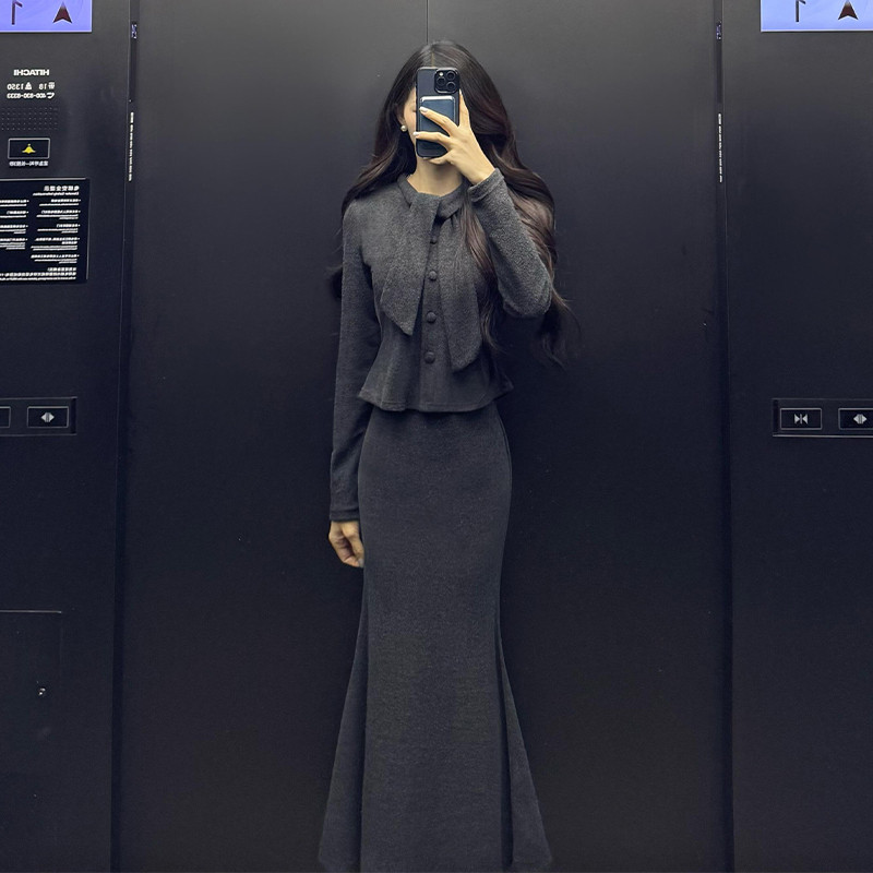 外贸出口转内销早秋连衣裙子女秋冬季新款富家千金小香风高级感鱼