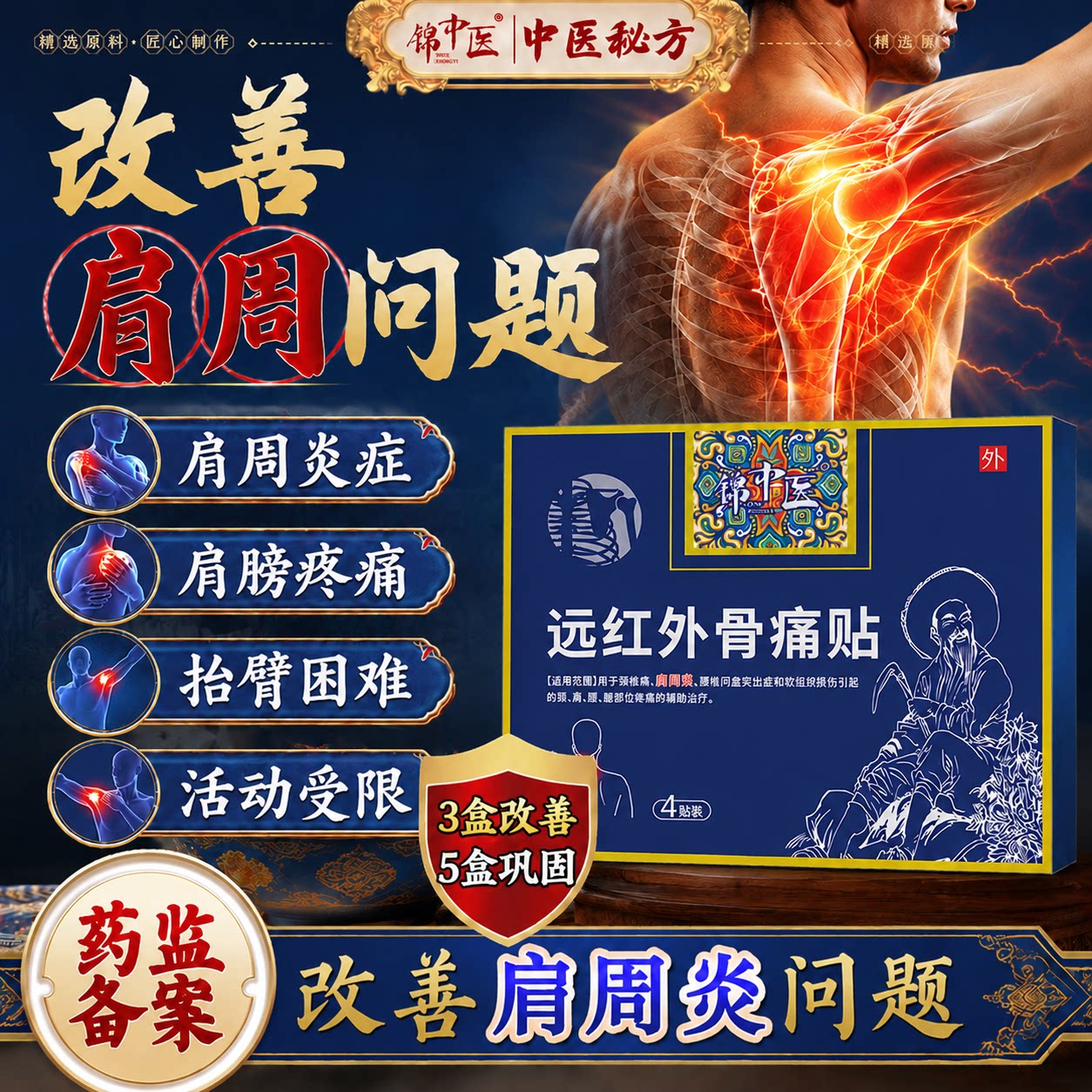 锦中医远红外骨痛贴官方旗舰店正品肩周炎肩专用周关节疼痛膏药贴图片