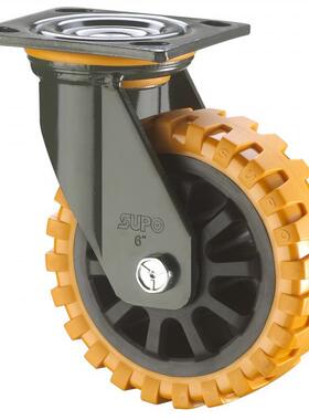 SUPO向荣承重型4寸边刹车橙色防滑PU聚氨酯脚轮J07S-01C-100-252