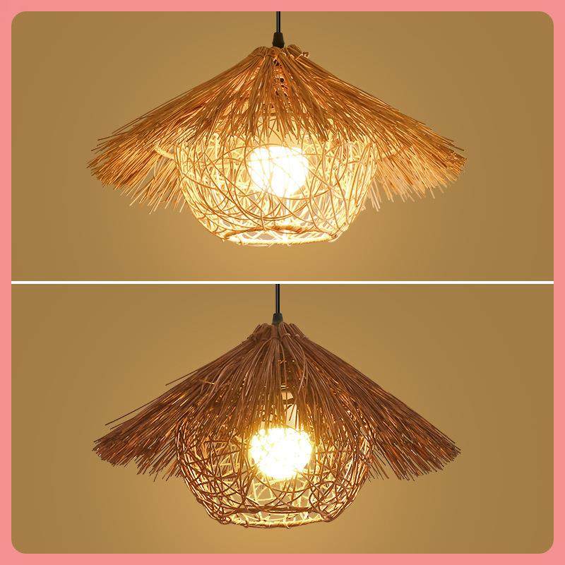 创意个性草帽吊灯藤编编织艺术灯罩仿古民宿灯具饭店餐厅竹编灯笼