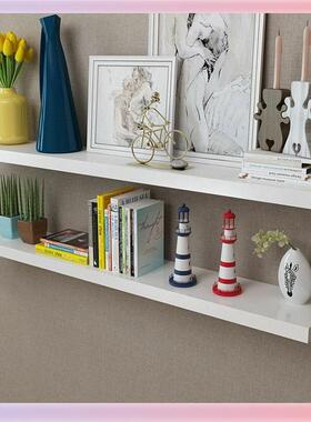 W9YX轻奢白色实木一字隔板小清新墙上置物架电视墙壁挂式储物