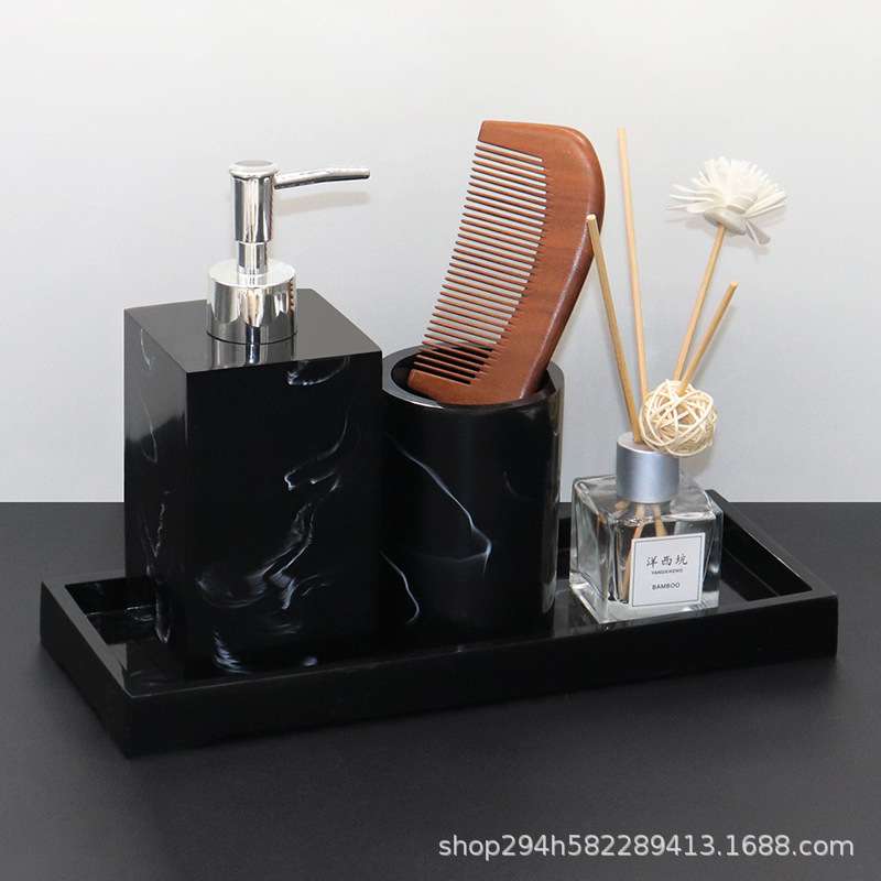 欧式样板房浴室家居用品套装卫生间树脂乳液分装按压瓶漱口杯套装