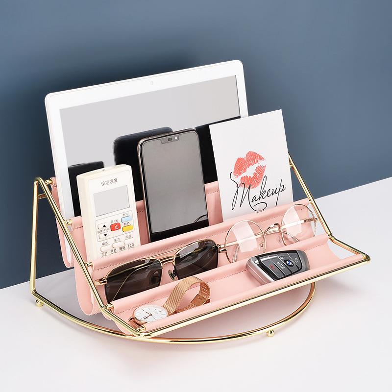 玄关茶几置物架多层铁艺皮革收纳盘家居软装摆件桌面钥匙杂物整理