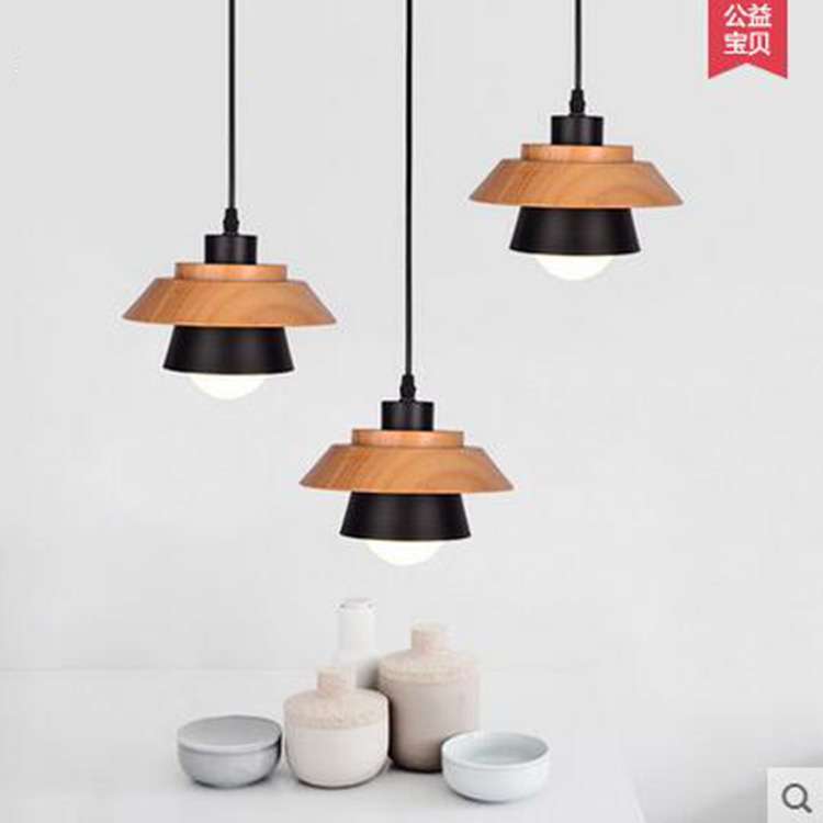 现代简约创意木头铁艺led吊灯吧台圆形方形餐吊灯吧台灯饰灯具